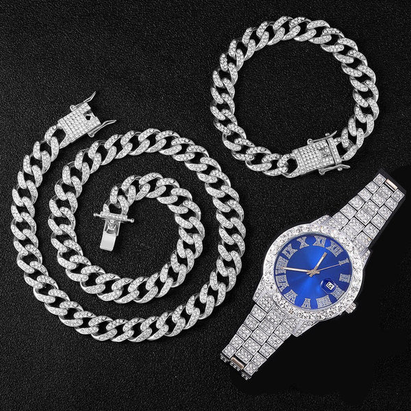 Cadena cubana Miami Curb de oro de 13 mm con diamantes de imitación pavimentados y escarchados.
