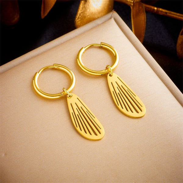 316L Stainless Steel Gold Color Insect Wing Pendant Earrings For Women