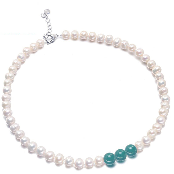 Collar de perlas cultivadas naturales auténticas blancas barrocas en plata de ley