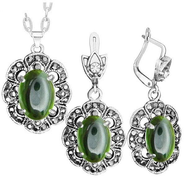 Transparent Green Crystal Necklace Earrings Jewelry Set