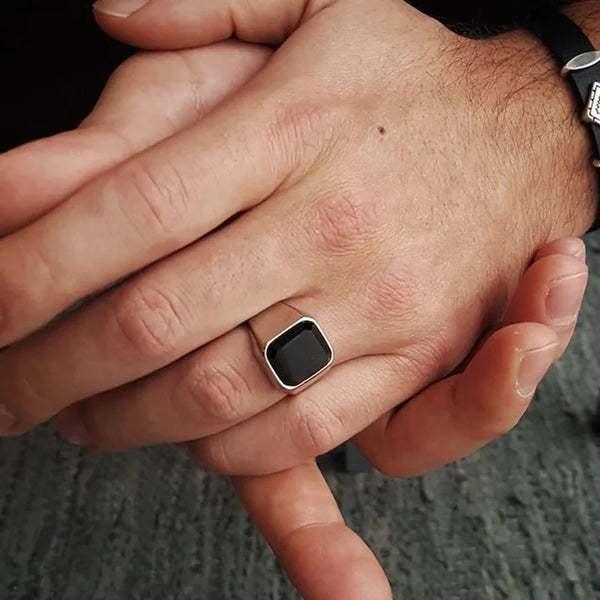 Black Carnelian Rings Stainless Steel Band
