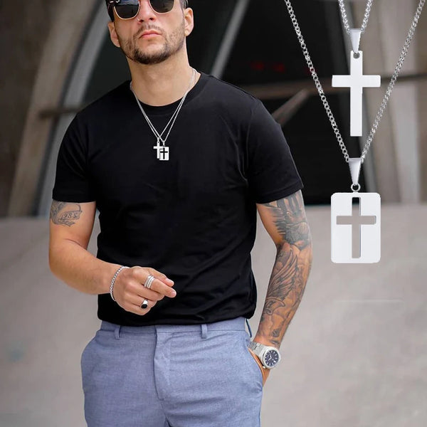 Men Necklaces, Cross Cut Out Pendant