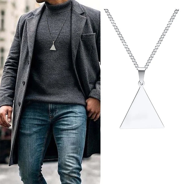 Triangle Necklace for Men, Men's necklace with Stainless Steel Triangle Pendant Gift