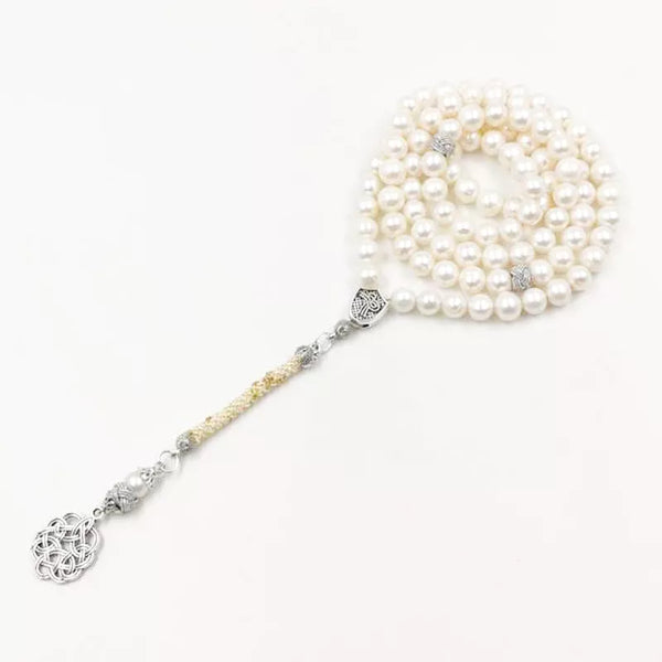 Collar musulmán Tasbih con 99 cuentas de perlas naturales de agua dulce para mujer.