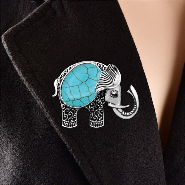 Broches vintage de turquesas con diamantes de imitación de elefante