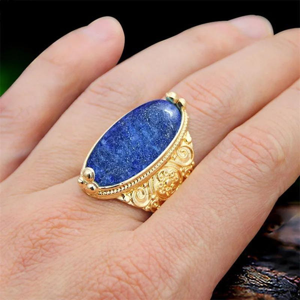 Vintage Eye Shape Natural Lapis Lazuli Rings For Women