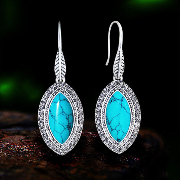 Pendientes vintage con turquesas sintéticas y forma de ojo para mujer