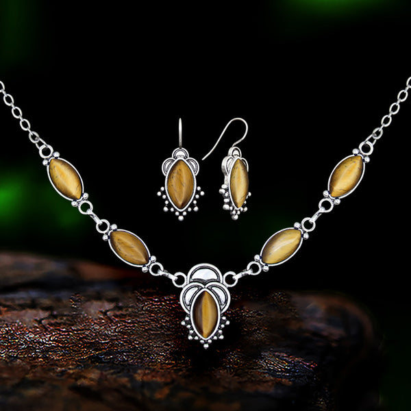 Conjunto de collar y pendientes con forma de ojo de tigre vintage para mujer