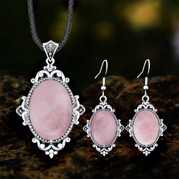 Conjunto de collar y pendientes de lapislázuli con flores vintage de cuarzo natural para mujer, chapado en plata antigua