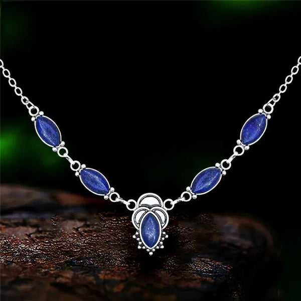 Vintage Look Eye Shape Quartz Lapis Lazuli Necklace For Women