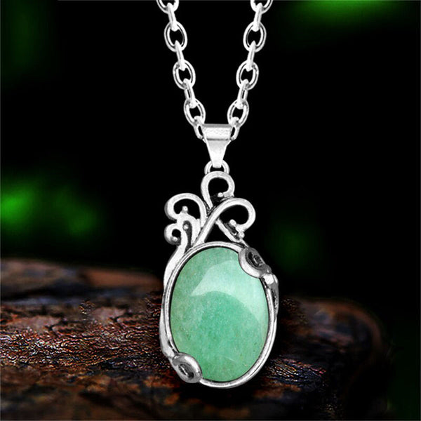 Collar con colgante de jade y lapislázuli de piedra natural con aspecto vintage