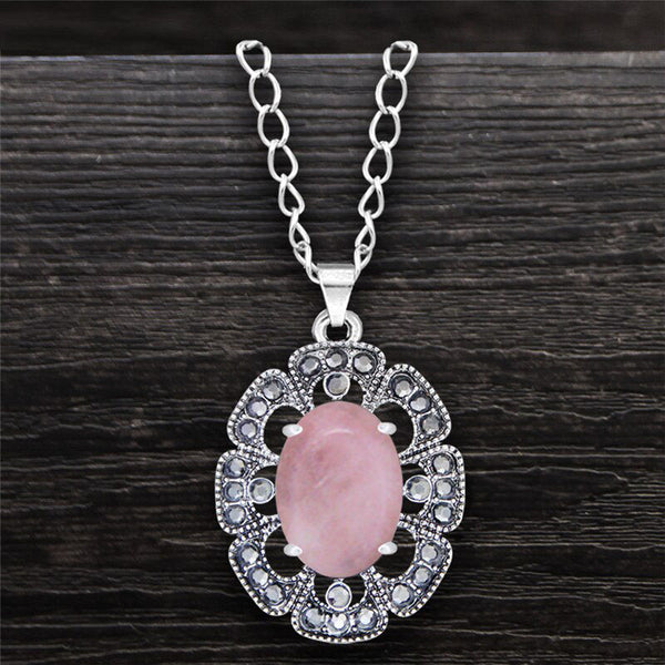 Collar vintage de cuarzo natural con diamantes de imitación de flor de ciruelo para mujer