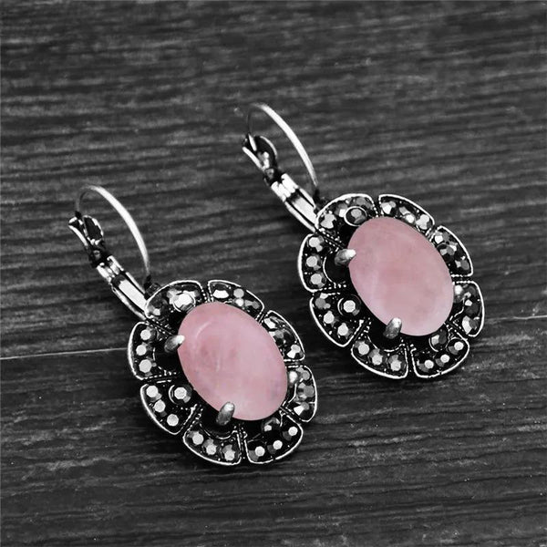 Vintage Rhinestone Natural Amethysts Earrings For Women