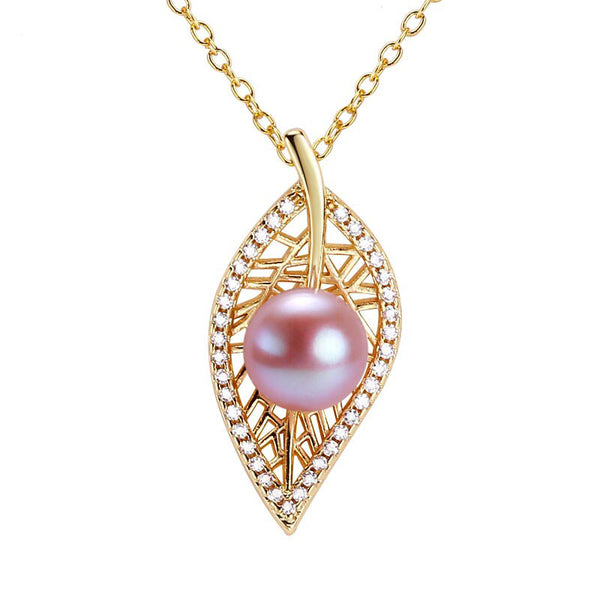 Collar de perlas de hoja, 100 % perla de agua dulce auténtica, colgante de plata de ley 925