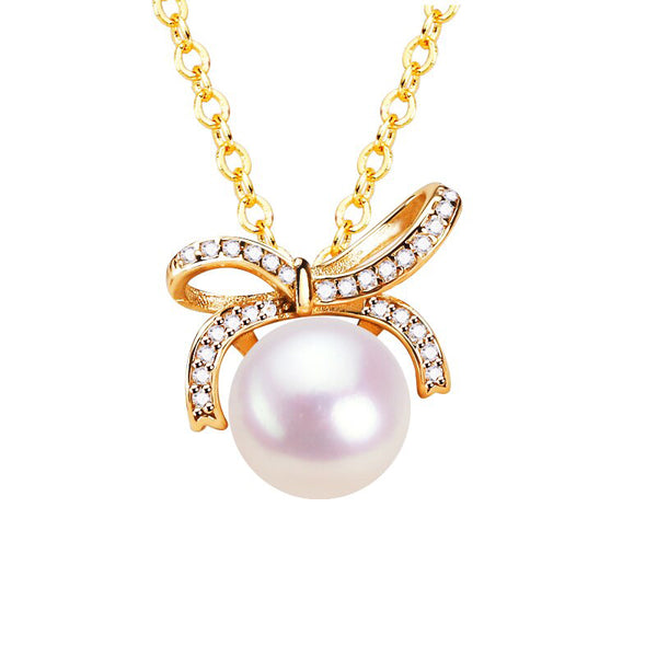 Nuevo collar con colgante de perla de agua dulce 100 % natural con lazo dulce