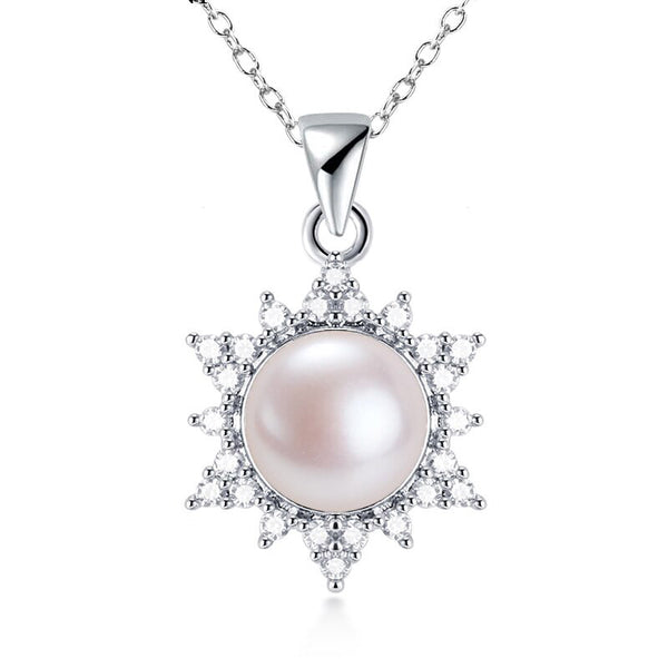 Collar de perlas naturales 100 % auténticas con colgante de perla de circonita AAA