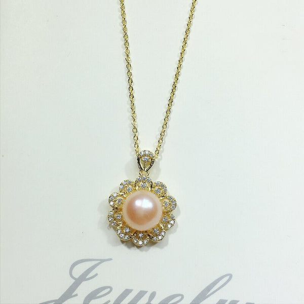 Collar clásico de perlas de agua dulce auténticas, chapado en oro de 14 quilates, gargantilla sencilla con colgante.