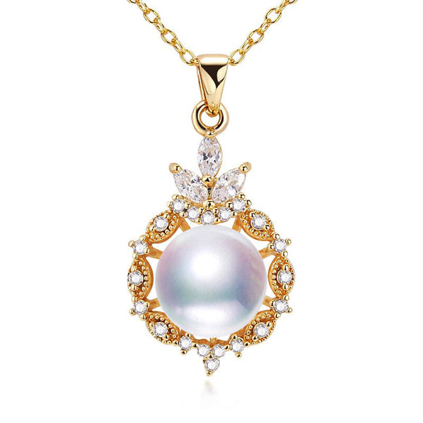 Collar de perlas clásicas de alta calidad, 100 % perla natural, chapado en oro de 14 quilates, para mujer.