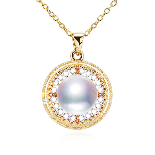Collar retro de perlas redondas con perla de agua dulce auténtica chapada en oro de 14 quilates para mujer