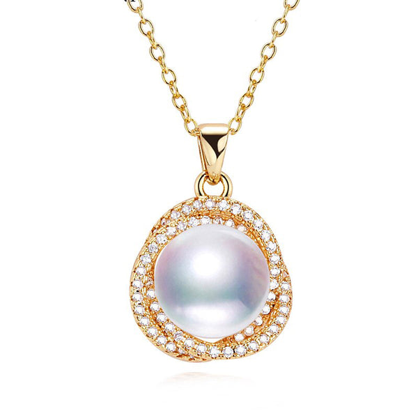 Collar de perlas de moda 100 % natural, chapado en oro de 14 quilates, para mujer