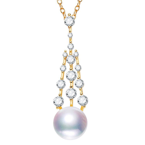Collar con colgante de perla y borla de circón con perlas naturales de agua dulce