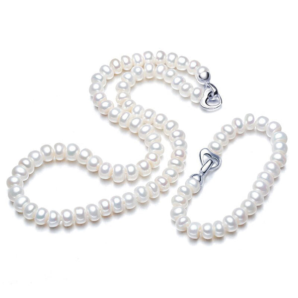 Collar de moda, conjunto de joyas de perlas, botón de amor de perla natural, collar y pulsera de plata de ley 925