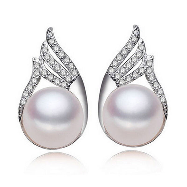 Fashion Pearl Earrings For Women Feather Natural Freshwater Pearl Princess Style 925 Silver Earrings