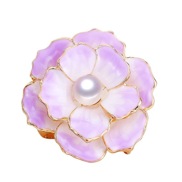 New High Quality Real Natural Freshwater Pearl Brooch Ceramic Enamel Flower Brooch