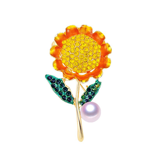 New Natural Pearl Brooch Sunflower Pearl Breastpin Gold Color Freshwater Pearl Jewelry For Women
