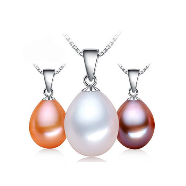 Gran oferta de collar de perlas de agua dulce naturales de plata de ley 925 con forma de gota de 9-10 mm.
