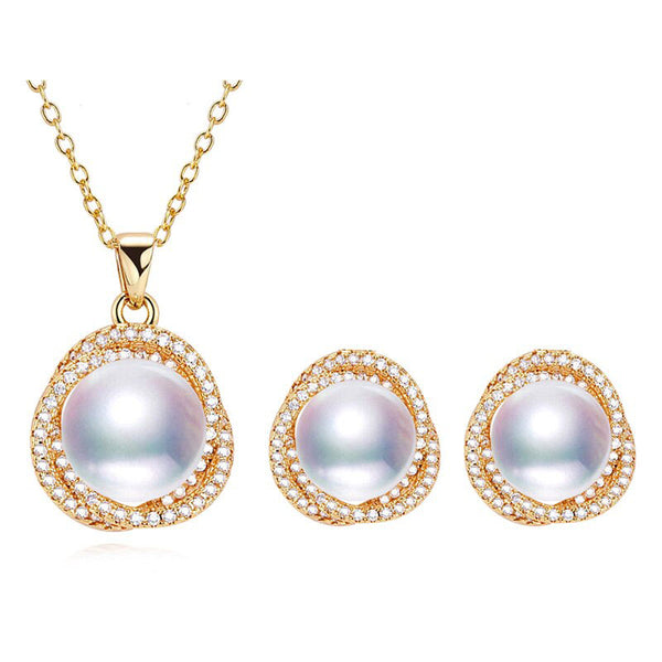 Conjuntos de joyas de perlas de nido de pájaro, collar y pendientes de perlas naturales de agua dulce