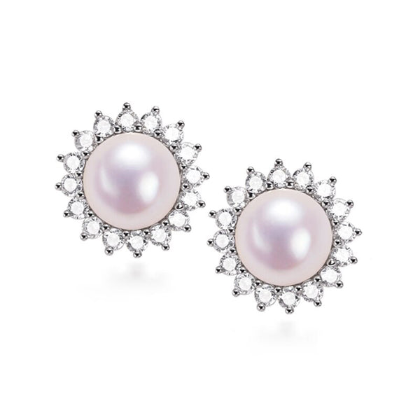 Classic Round Pearl Earrings For Women Jewelry Real Freshwater Pearl 925 Sterling Silver Stud Earring