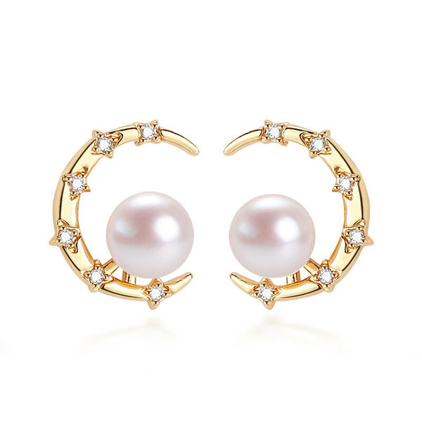 Crescent Moon Pearl Earrings For Women
