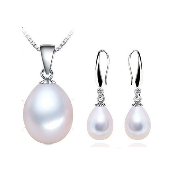 Conjuntos de joyas de perlas, collar, perlas naturales, gotas de agua, pendientes de plata de ley 925, colgantes