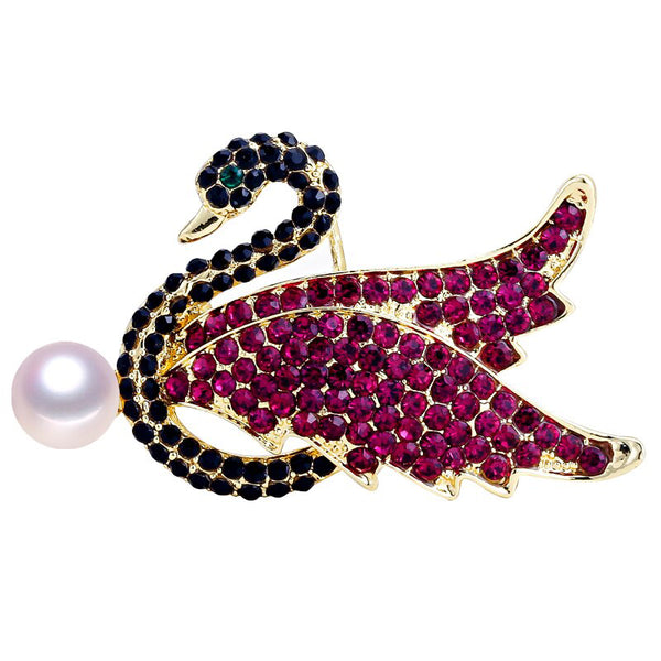 Pearl Brooch Creative Rhinestone Noble Swan Pearl Breastpin