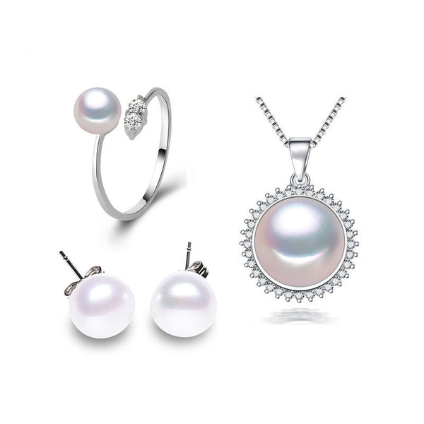 Conjuntos de joyas de perlas: collar y pendientes de perlas naturales de agua dulce.