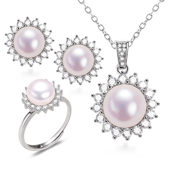 Conjuntos de joyas de perlas con brillo solar redondo