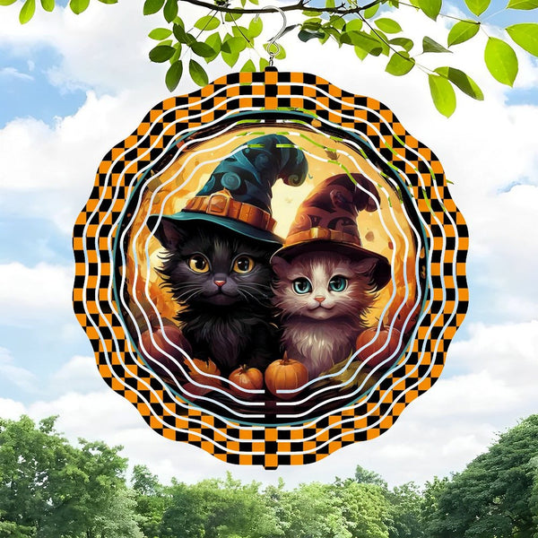 Funky Home Decor: Round Hallo-ween Black Cat Wreath Wind Chimes for Homes, Bars, Offices, Man Caves, Garages, And Living Rooms. Also Makes A Great Gift. Style 10*10in