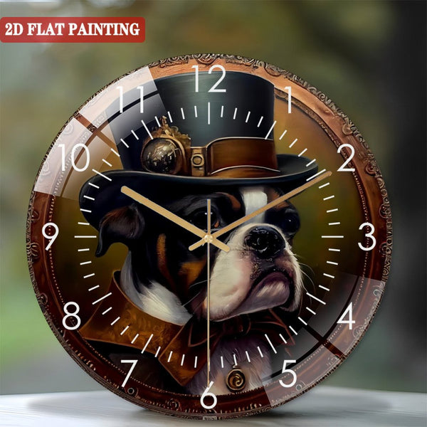 Clock Wall Decor: Steampunk Dog  Glass Wall Clock,  Pet-Dog Decor Wall Clock for Homes, Bars, Offices, Man Caves, Garages, And Living Rooms. Hallo-ween Gift . Style 12×12inch(30×30cm)