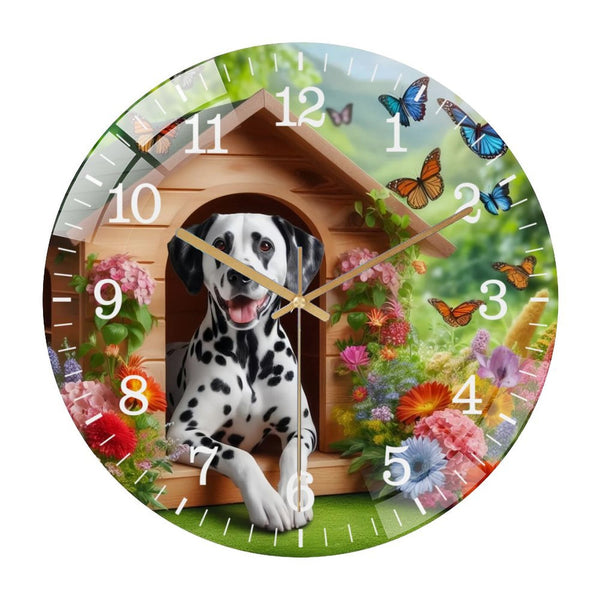 Decor Wall Clocks: Dalmatian in Dog House Glass Wall Clock ,Dog Lover  Wall Clock  for Homes, Bars, Offices, Man Caves, Garages, And Living Rooms. .Also Makes A Great Gift. Style 12×12inch(30×30cm)
