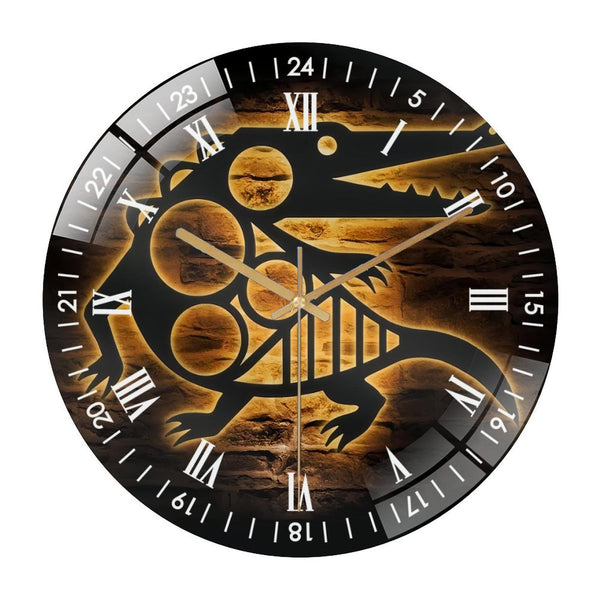 Decor Wall Clocks: Alligator Modern Abstract Glass Wall Clock， Crocodile Geometric Minimalist Glass Wall Clock，Home Decor Man Cave Decoration Housewarming Christmas Style 12×12inch(30×30cm)