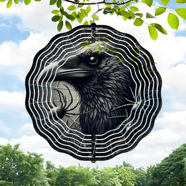 Funky Home Decor: Raven Head And Spiders Halloween Wind Chimes,  Fall Decor Wind Chimes for Homes, Bars, Offices, Man Caves, Garages, And Living Rooms. Hallo-ween Gift Style 10*10in（25*25cm）