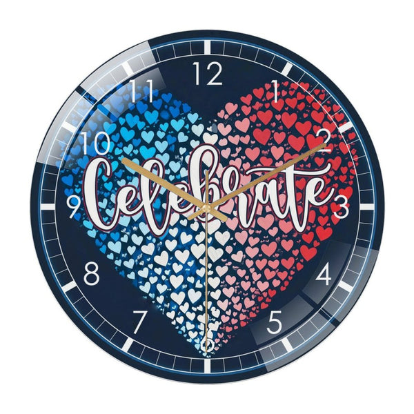 Decor Wall Clocks: Celebrate America Heart Glass Wall Clock,  Patriotic Heart of Hearts  Decor Wall Clock  for Homes, Bars, Offices, Man Caves, Garages, And Living Rooms .Also Makes A Great Gift.