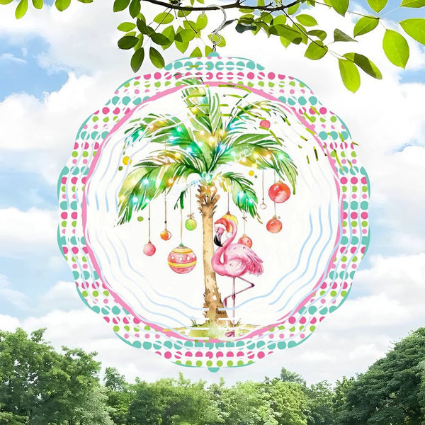 Funky Home Decor: Christmas Flamingo Wreath Wind Chimes,Pink Flamingo,Christmas Wreath Wind Chimes,Beach,Wreath Glass Wall Clock Style 10*10in（25*25cm）
