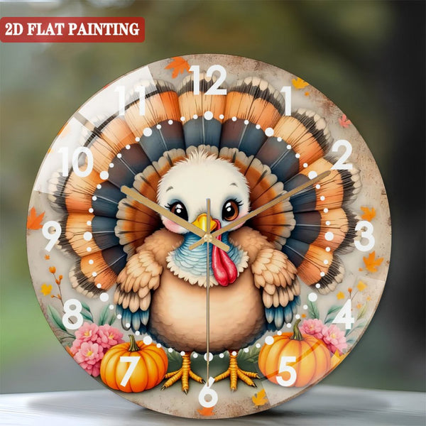 Clock Wall Decor: Fall Thanksgiving Turkey  Glass Wall Clock, Cute Turkey Decor Wall Clock for Homes, Bars, Offices, Man Caves, Garages, And Living Rooms. Style 12×12inch(30×30cm)