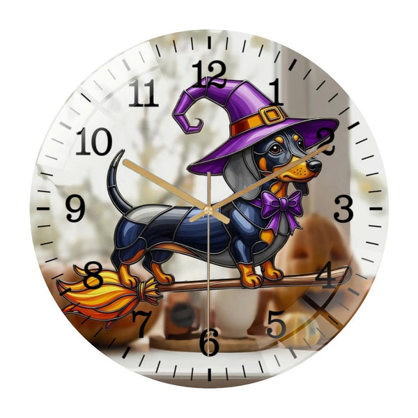 Decorative Clocks: Dachshund Hallo-ween Glass Wall Clock, Dachshund Hallo-ween Home Decor  Wall Clock, Gift For Mom, Dachshund Lovers Gift Style 12×12inch(30×30cm)