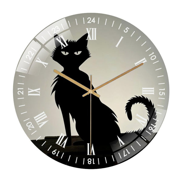 Decor Wall Clock: Black Cat Glass Wall Clock, Halloween-  Cat Love Decor Wall Clock  for Homes, Bars, Offices, Man Caves, Garages, And Living Rooms .Also Makes A Great Gift. Style 12×12inch(30×30cm)