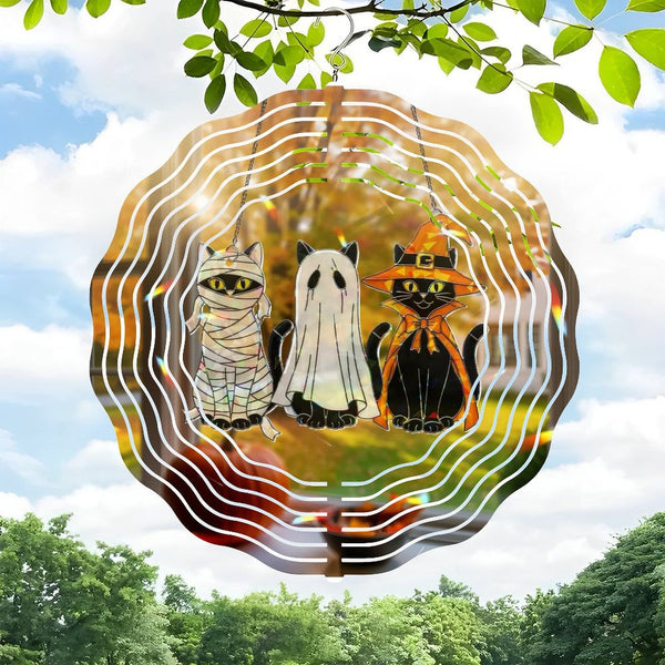 Funky Home Decor: Hallo-ween Trio Black Cats Wind Chimes – Mummy, Ghost, Witch Black Cats Wind Chimes, Cute Spooky Fall Decor Gift, Cat Lovers Style 10*10in（25*25cm）