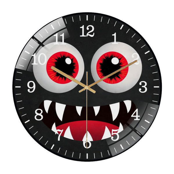 Decor Wall Clocks: Monster Face with Red Eyes Glass Wall Clock,  Colorful Cute Monster Face Decor Wall Clock  for Homes, Bars, Offices, Man Caves, Garages, And Living Rooms .Also Makes A Great Gift.