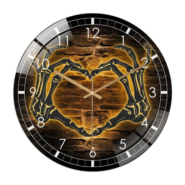 Decor Wall Clock: Skeleton Hand Heart Glass Wall Clock,Heart Infinity Decor Wall Clock for Home Decor Couple Hallo-ween Love Decoration Heart Skeleton Hand Hallo-ween。homes, Bars, Offices, Man Caves,